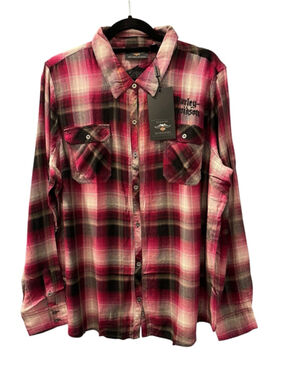 Harley Davidson NWT Hearts & Serpents Laced Velvet Plaid Shirt Size 2XL Pink